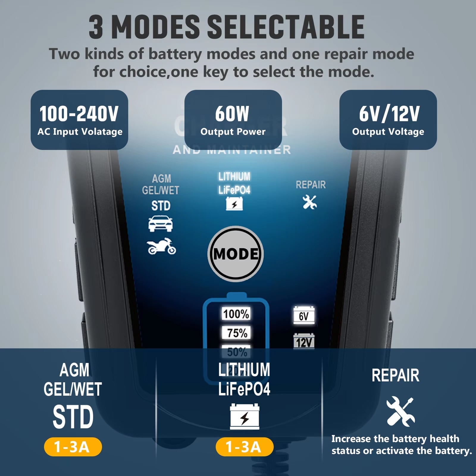 Voltebax 6V/12V Battery Tender with Repair Mode