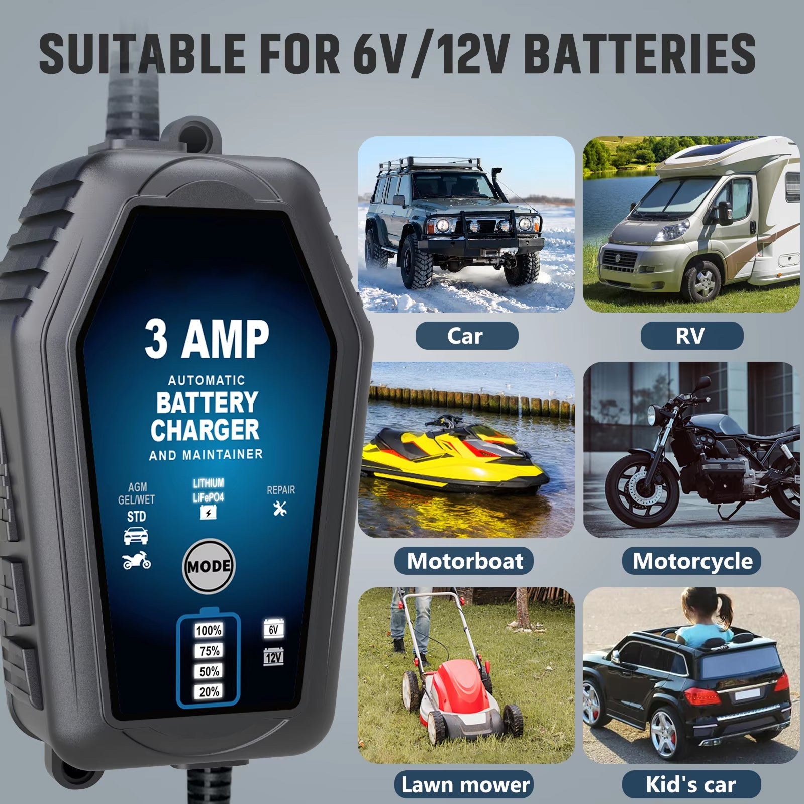 Voltebax 6V/12V Battery Tender with Repair Mode