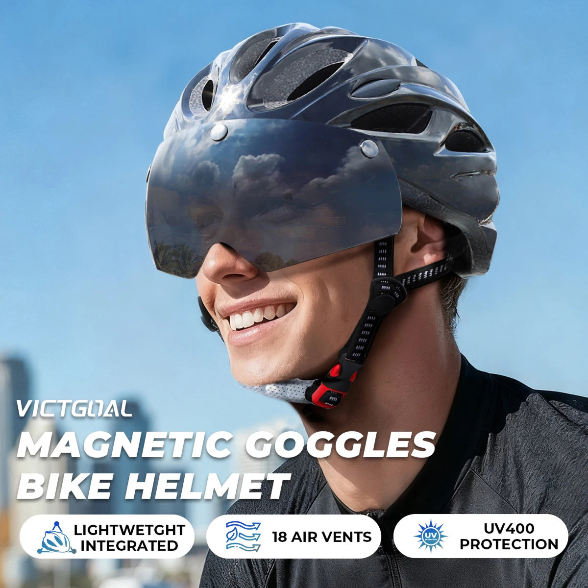 Bolltinux Bike Helmet with Magnetic Goggles and LED Safety Light