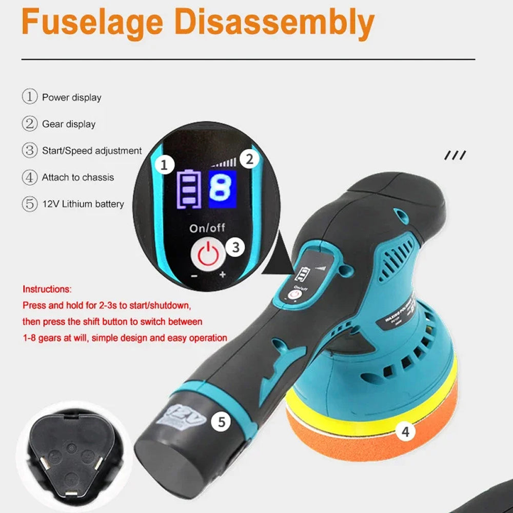 Polltimex Cordless Car Buffer Polisher | Professional Detailing Kit